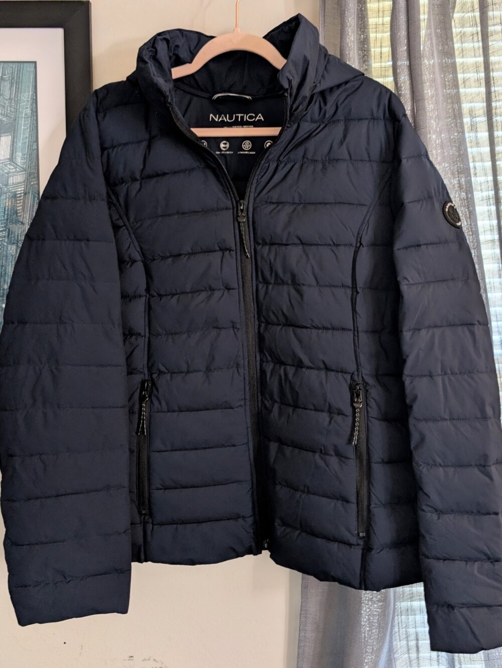 Nautica Navy Puffer Jacket Water Resistant Detachable Hood Size XXL